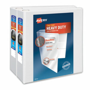 Heavy-Duty Non Stick View Binder with DuraHinge and Slant Rings, 3 Rings, 4" Capacity, 11 x 8.5, White, 2/Pack