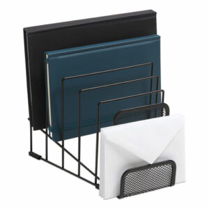 Metal Incline Sorter with Wire Mesh Mobile Device Holder, 6 Sections, 7.48 x 8.77 x 7.55, Matte Black