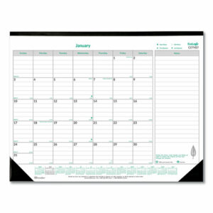 EcoLogix Monthly Desk Pad Calendar, 22 x 17, White/Green Sheets, Black Binding/Corners, 12-Month (Jan to Dec): 2025