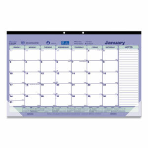Monthly Desk Pad Calendar, 17.75 x 10.88, White/Blue/Green Sheets, Black Binding, Clear Corners, 12-Month (Jan to Dec): 2025