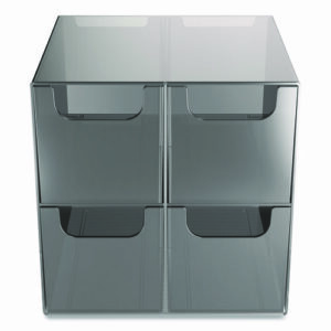 Plastic Cube Desktop Organizer, 4 Compartments, 6 x 6 x 6, Smoke