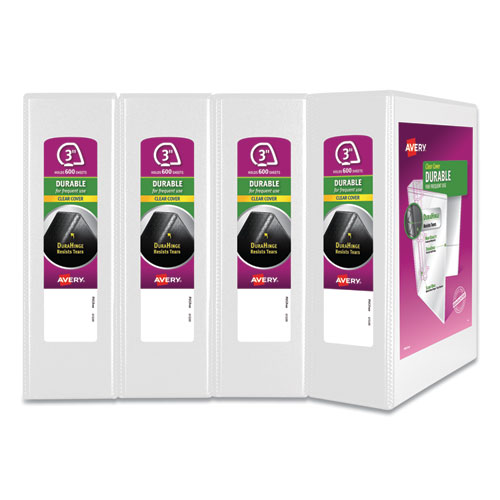 Durable View Binder with DuraHinge and Slant Rings, 3 Rings, 3" Capacity, 11 x 8.5, White, 4/Pack - Image 2