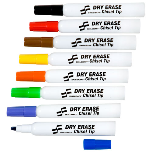 7520011863605, SKILCRAFT Dry Erase Marker, Broad Chisel Tip, Assorted Colors, 8/Set - Image 2