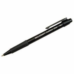 7520014244865, SKILCRAFT Cushion Grip Ballpoint Pen, Retractable, Medium 1 mm, Black Ink, Black Barrel, Dozen