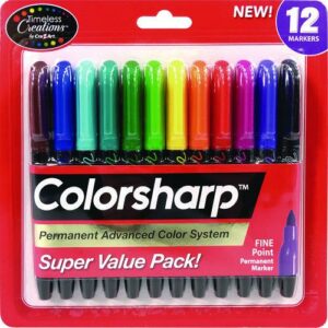 Colorsharp Permanent Markers, Fine Bullet Tip, Assorted Colors, 12/Set