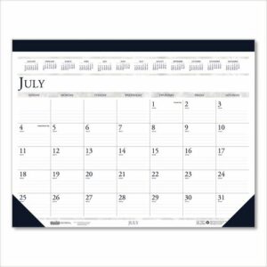 Recycled Academic Desk Pad Calendar, 18.5 x 13, White/Blue Sheets, Blue Binding/Corners, 14-Month: July 2025 to Aug 2026