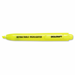 7520015548210, SKILCRAFT Retractable Highlighter, Yellow Ink, Chisel Tip, Yellow Barrel, Dozen
