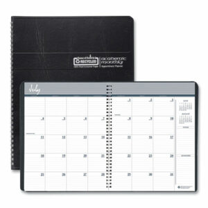 Academic Year 14-Month Recycled Ruled Monthly Planner, 11 x 8.5, Black Cover, 14-Month: July 2025 to Aug 2026