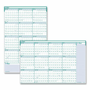 Express Track Recycled Reversible/Erasable Yearly Wall Calendar, 24 x 37, White/Teal Sheets, 12-Month (Jan to Dec): 2025