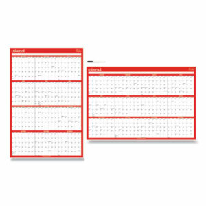 Erasable Wall Calendar, 24 x 36, White/Red Sheets, 12-Month (Jan to Dec): 2026