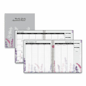 Recycled Wild Flower Weekly/Monthly Planner, Wild Flowers Artwork, 9 x 7, Gray/White/Purple Cover, 12-Month (Jan-Dec): 2025