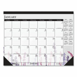 Recycled Desk Pad Calendar, Wild Flowers Artwork, 18.5 x 13, White Sheets, Black Binding/Corners,12-Month (Jan-Dec): 2025