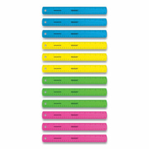 Non-Shatter Flexible Ruler, Standard/Metric, 12" (30 cm) Long, Plastic, Assorted Translucent Colors, 12/Box