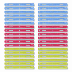 Plastic Ruler, Standard/Metric, 12" (30 cm) Long, Assorted Translucent Colors