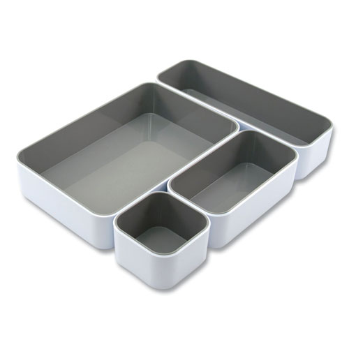 Fusion Stacking Bins, 4 Compartments, Plastic, 12.1 x 9.1 x 2.2, White/Gray, 4 Pieces - Image 3