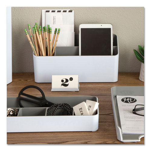 Fusion Stacking Bins, 4 Compartments, Plastic, 12.1 x 9.1 x 2.2, White/Gray, 4 Pieces - Image 4