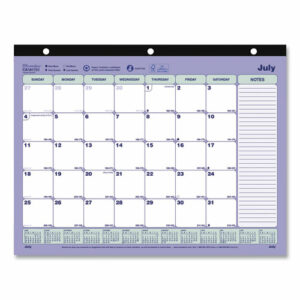 Academic 13-Month Binder-Insertable Desk Pad Calendar, 11 x 8.5, White/Blue/Green Sheets, 13-Month: July 2025 to July 2026