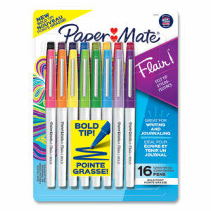 Flair Felt Tip Porous Point Pen, Stick, Bold 1.2 mm, Assorted Ink Colors, White Pearl Barrel, 16/Pack