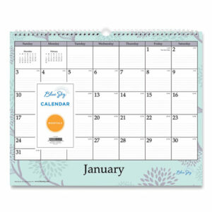 Rue Du Flore Wall Calendar, Floral Artwork, 12 x 15, White/Jade/Lavender Sheets, 12-Month (Jan to Dec): 2025