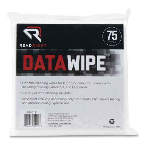 DataWipe Office Equipment Cleaner, Cloth, 6 x 6, White, 75/Pack - Image 2