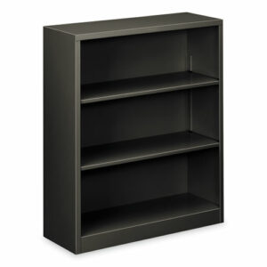 Metal Bookcase, Three-Shelf, 34.5w x 12.63d x 41h, Charcoal