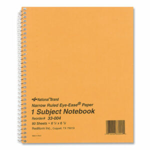 Single-Subject Wirebound Notebooks, Narrow Rule, Brown Board Cover, (80) 8.25 x 6.88 Eye-Ease Green Sheets