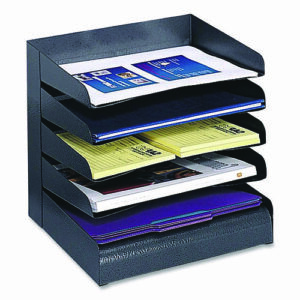 Steel Horizontal-Tray Desktop Sorter, Five Sections, Letter Size Files, 12" x 9.5" x 11.25", Black