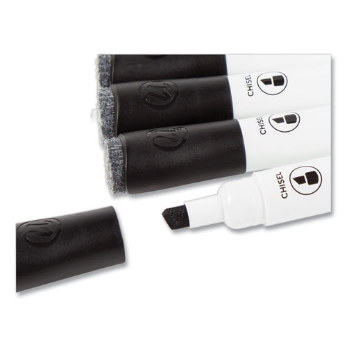 Chisel Tip Low-Odor Dry-Erase Markers with Erasers, Broad Chisel Tip, Black, Dozen - Image 4
