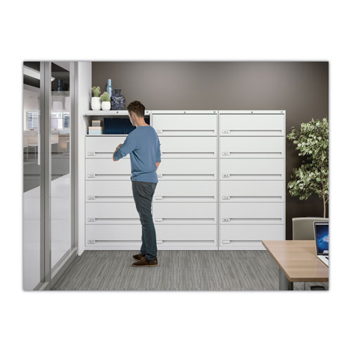Enclosed Fixed-Shelf Lateral File with Retractable Doors, 6 Legal/Letter Size Shelves, 36" x 16.5" x 75.25", Light Gray - Image 2