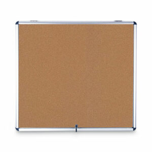 Slim-Line Enclosed Cork Bulletin Board with One Door, 47" x 38", Tan Surface, Satin Aluminum Frame