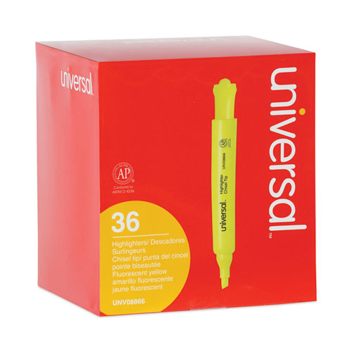 Desk Highlighter Value Pack, Fluorescent Yellow Ink, Chisel Tip, Yellow Barrel, 36/Pack - Image 2