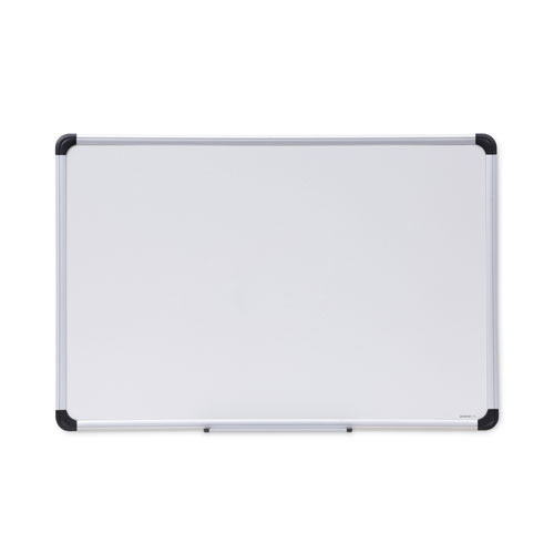 Deluxe Porcelain Magnetic Dry Erase Board, 36" x 24", White Surface, Silver/Black Aluminum Frame