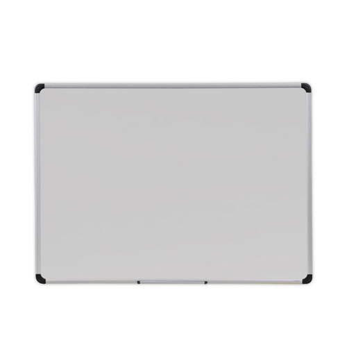 Deluxe Porcelain Magnetic Dry Erase Board, 48" x 36", White Surface, Silver/Black Aluminum Frame