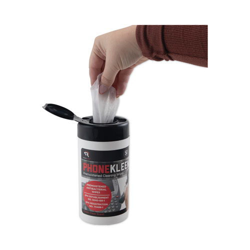 PhoneKleen Premoistened Antibacterial Wipes, Cloth, 5 x 5, 50/Tub - Image 6