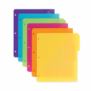 Three-Ring Binder Poly Index Dividers with Pocket, 1/3-Cut Tabs, 11.25 x 9.75, Assorted Colors, 10 Sets