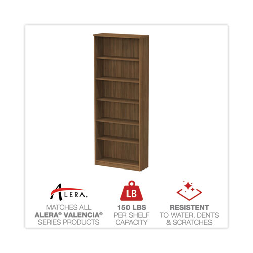 Alera Valencia Series Bookcase, Six-Shelf, 31.75w x 14d x 80.25h, Modern Walnut - Image 4