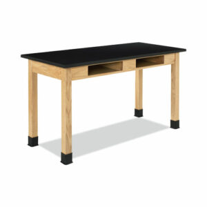 Classroom Book Compartment Science Table, 54w x 24d x 30h, Black Epoxy Resin Top, Oak Base