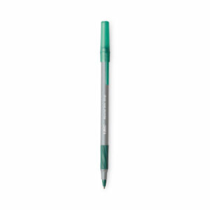 Round Stic Grip Xtra Comfort Ballpoint Pen, Easy-Glide System, Stick, Medium 1.2 mm, Green Ink, Gray/Green Barrel, Dozen