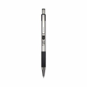 F-301 Ballpoint Pen, Retractable, Bold 1.6 mm, Black Ink, Stainless Steel/Black Barrel, 12/Pack