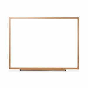 Deluxe Melamine Dry Erase Board, 48" x 36", White Surface, Oak Finished Fiberboard (MDF) Frame