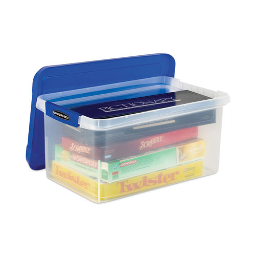 Latch Lid Storage Bin, 22.38" x 14.19" x 10.63", Clear/Blue - Image 3