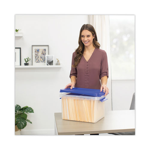 Latch Lid Storage Bin, 22.38" x 14.19" x 10.63", Clear/Blue - Image 4
