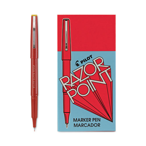 Razor Point Fine Line Porous Point Pen, Stick, Extra-Fine 0.3 mm, Red Ink, Red Barrel, Dozen - Image 3