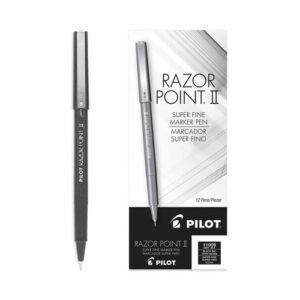 Razor Point II Super Fine Line Porous Point Pen, Stick, Super-Fine 0.2 mm, Black Ink, Black Barrel, Dozen