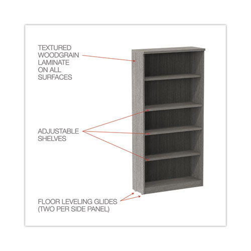 Alera Valencia Series Bookcase, Five-Shelf, 31.75w x 14d x 64.75h, Gray - Image 3