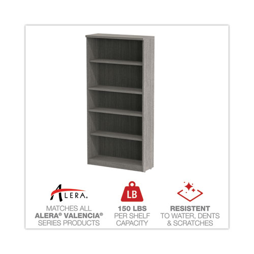 Alera Valencia Series Bookcase, Five-Shelf, 31.75w x 14d x 64.75h, Gray - Image 4