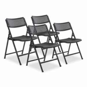 AirFlex Series Premium Poly Folding Chair, Supports Up to 1,000 lb, 17.25" Seat Height, Black, 4/Carton