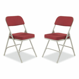 3200 Series Premium Fabric Dual-Hinge Folding Chair, Supports Up to 300 lb, Burgundy Seat, Burgundy Back, Gray Base, 2/Carton