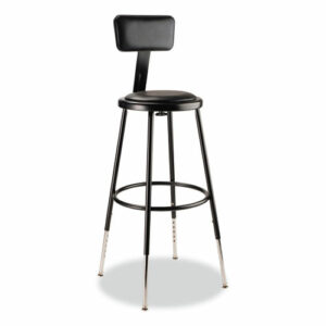 6400 Series Height Adj Heavy Duty Vinyl Steel Stool w/Backrest, Supports 300 lb, 25"-33" Seat Ht, Black