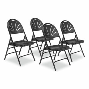 1100 Series Fan-Back Tri-Brace Dual Hinge Folding Chair, Supports Up to 500 lb, 17.75" Seat Height, Black, 4/Carton